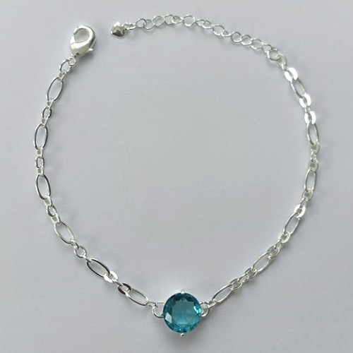 PULSEIRA FOLHEADA A PRATA COM 50 MILÉSIMOS + VERNIZ DIAMOND - PULSEIRA COM PEDRA EM ZIRCÔNIA REDONDA 10X10MM - TAMANHO: 18CM + EXTENSOR E FECHO LAGOSTA (ESCOLHA A COR) (PRA246) PRPS001136