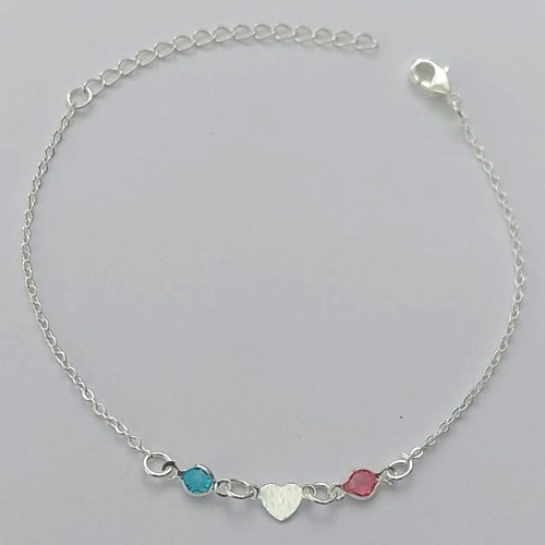 PULSEIRA FOLHEADA A PRATA COM 50 MILÉSIMOS + VERNIZ DIAMOND - PULSEIRA 18CM + EXTENSOR COM STRASS COLORIDOS E CORAÇÕES - (PRA267) PRPS001139
