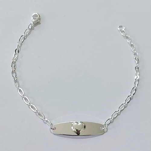 PULSEIRA FOLHEADA A PRATA COM 50 MILÉSIMOS + VERNIZ DIAMOND - PULSEIRA 15CM CHAPINHA CORAÇÃO ,PRPS001143