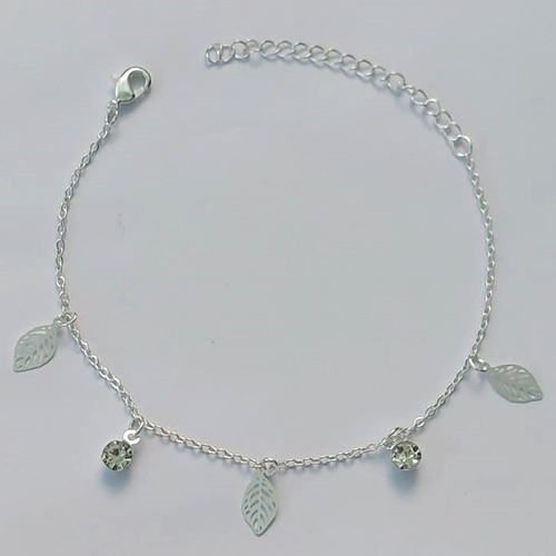 PULSEIRA FOLHEADA A PRATA COM 50 MILÉSIMOS + VERNIZ DIAMOND - PULSEIRA 16CM + EXTENSOR COM STRASS E FOLHAS VAZADAS - (PRA274) PRPS001144