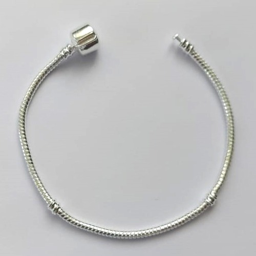 PULSEIRA FOLHEADA A PRATA COM 50 MILÉSIMOS + VERNIZ DIAMOND - PULSEIRA TIPO PANDORA 18CM FECHO REDONDO (PRA290) PRPS001149