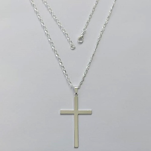 GARGANTILHA FOLHEADA A PRATA COM 50 MILÉSIMOS + VERNIZ DIAMOND - GARGANTILHA CORRENTE 60CM PINGENTE CRUCIFIXO LISO 26X40MM - FECHO LAGOSTA (PRA298) PRGG001429