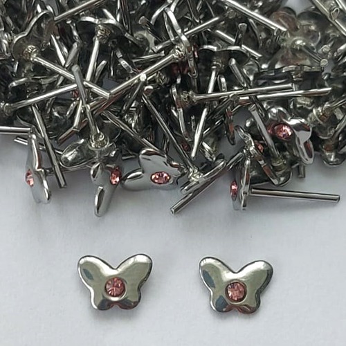 BRINCO EM AÇO INOXIDÁVEL - BRINCO DE PINO BORBOLETA COM ZIRCÔNIA ROSA 7MM  - COMPOSIÇÃO: AÇO INOXIDÁVEL - (AÇO1891) ACBR000334
