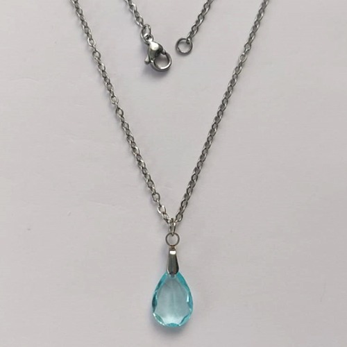 GARGANTILHA EM AÇO INOXIDÁVEL - (AÇO03) GARGANTILHA COM CORRENTE 50CM E PINGENTE EM ZIRCÔNIA AZUL CLARA 10X14MM - COMPOSIÇÃO: AÇO INOXIDÁVEL / ZIRCÔNIA - (AÇO1904) ACGG000338
