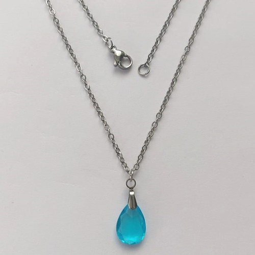 GARGANTILHA EM AÇO INOXIDÁVEL - (AÇO03) GARGANTILHA COM CORRENTE 50CM E PINGENTE EM ZIRCÔNIA AZUL 10X14MM - COMPOSIÇÃO: AÇO INOXIDÁVEL / ZIRCÔNIA - (AÇO1907) ACGG000341