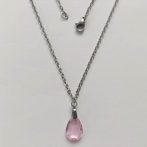 GARGANTILHA EM AÇO INOXIDÁVEL - (AÇO03) GARGANTILHA COM CORRENTE 50CM E PINGENTE EM ZIRCÔNIA ROSA 10X14MM - COMPOSIÇÃO: AÇO INOXIDÁVEL / ZIRCÔNIA - (AÇO1908) ACGG000342