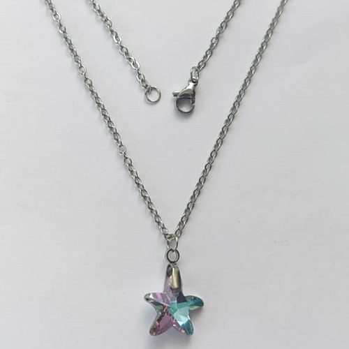 GARGANTILHA EM AÇO INOXIDÁVEL - (AÇO03) GARGANTILHA COM CORRENTE 50CM E PINGENTE ESTRELA EM CRISTAL ROSA E AZUL 14MM - COMPOSIÇÃO: AÇO INOXIDÁVEL / CRISTAL - (AÇO1912) ACGG000346