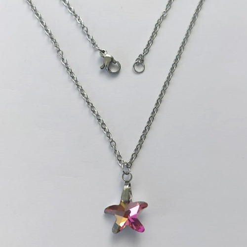 GARGANTILHA EM AÇO INOXIDÁVEL - (AÇO03) GARGANTILHA COM CORRENTE 50CM E PINGENTE ESTRELA EM CRISTAL PINK 14MM - COMPOSIÇÃO: AÇO INOXIDÁVEL / CRISTAL - (AÇO1914) ACGG000348