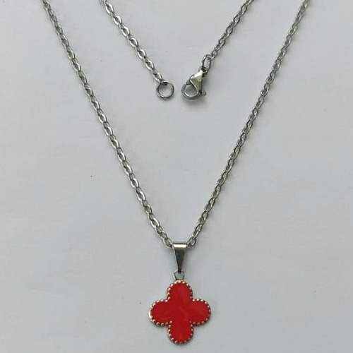 GARGANTILHA EM AÇO INOXIDÁVEL -  GARGANTILHA COM CORRENTE 42CM E PINGENTE TREVO VERMELHO 11MM - COMPOSIÇÃO: AÇO INOXIDÁVEL - (AÇO1937) ACGG000386