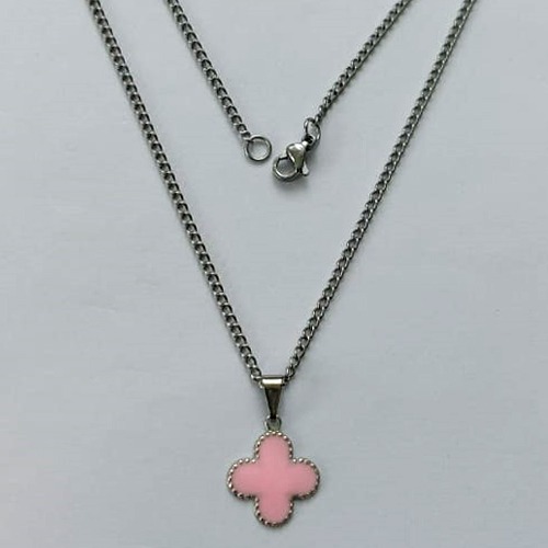 GARGANTILHA EM AÇO INOXIDÁVEL -  GARGANTILHA COM CORRENTE 42CM E PINGENTE TREVO ROSA 11MM - COMPOSIÇÃO: AÇO INOXIDÁVEL - (AÇO1940) ACGG000389