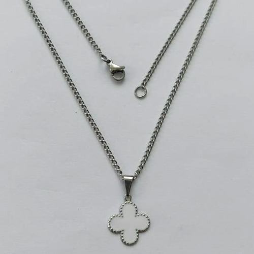 GARGANTILHA EM AÇO INOXIDÁVEL -  GARGANTILHA COM CORRENTE 42CM E PINGENTE TREVO BRANCO 11MM - COMPOSIÇÃO: AÇO INOXIDÁVEL - (AÇO1941) ACGG000390