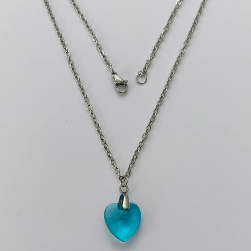 GARGANTILHA EM AÇO INOXIDÁVEL -  GARGANTILHA COM CORRENTE (03) 50CM E PINGENTE+ CORAÇÃO CRISTAL AZUL 13MM - COMPOSIÇÃO: AÇO INOXIDÁVEL - (AÇO1945) ACGG000394
