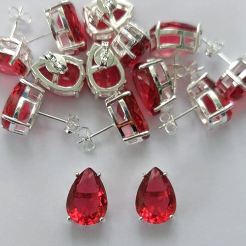 BRINCO FOLHEADA A PRATA COM 50 MILÉSIMOS + VERNIZ DIAMOND - BRINCO DE PINO BASE ALTA FUSÃO VERMELHA 10X14MM (PRA335)(PAR) PRBR001141