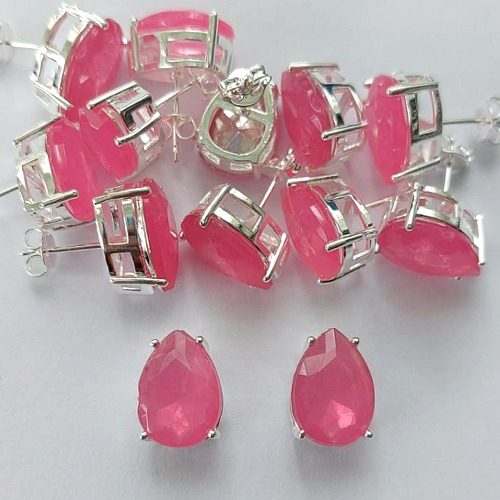 BRINCO FOLHEADA A PRATA COM 50 MILÉSIMOS + VERNIZ DIAMOND - BRINCO DE PINO BASE ALTA FUSÃO PINK 10X14MM (PRA340)(PAR) PRBR001146