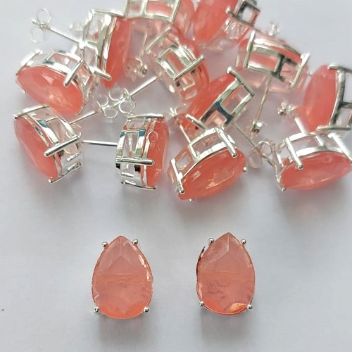 BRINCO FOLHEADA A PRATA COM 50 MILÉSIMOS + VERNIZ DIAMOND - BRINCO DE PINO BASE ALTA FUSÃO SALMÃO 10X14MM (PRA343)(PAR) PRBR001149