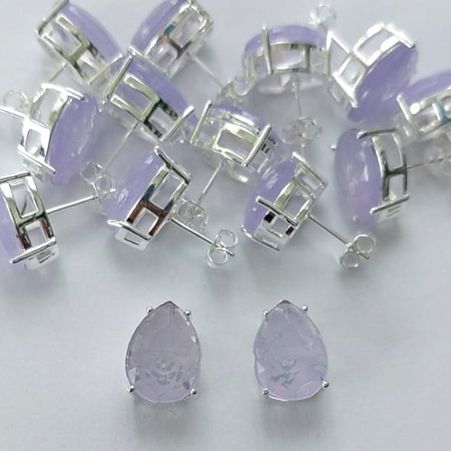 BRINCO FOLHEADA A PRATA COM 50 MILÉSIMOS + VERNIZ DIAMOND - BRINCO DE PINO BASE ALTA FUSÃO LILÁS 10X14MM (PRA346)(PAR) PRBR001152