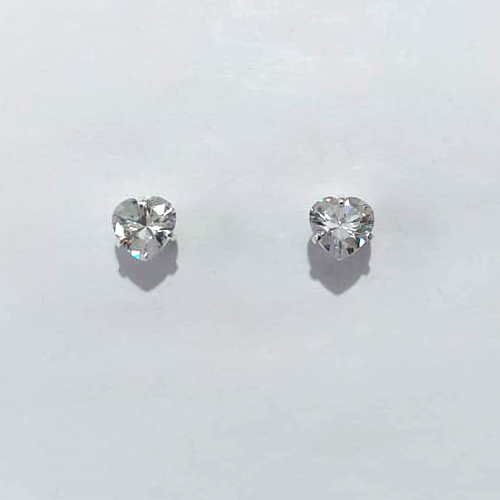 BRINCO FOLHEADA A PRATA COM 50 MILÉSIMOS + VERNIZ DIAMOND - BRINCO DE PINO CORAÇÂO DE ZIRCÔNIA 6MM PRBR001155