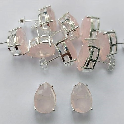 BRINCO FOLHEADA A PRATA COM 50 MILÉSIMOS + VERNIZ DIAMOND - BRINCO DE PINO BASE ALTA FUSÃO ROSA 10X14MM (PRA352)(PAR) PRBR001158