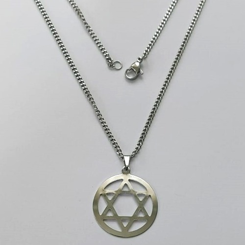 GARGANTILHA EM AÇO INOXIDÁVEL - (AÇO03) PULSEIRA COM CORRENTE 60CM E PINGENTE ESTRELA DE DAVI VAZADO 26MM - COMPOSIÇÃO: AÇO INOXIDÁVEL - (AÇO1967) ACGG000407