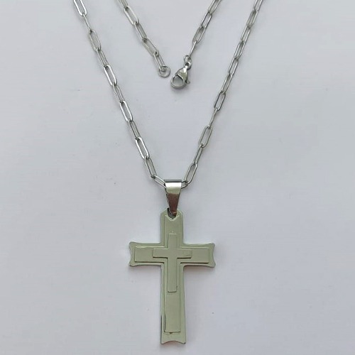 GARGANTILHA EM AÇO INOXIDÁVEL - (12753) GARGANTILHA COM CORRENTE 60CM E PINGENTE CRUCIFIXO 45MM - COMPOSIÇÃO: AÇO INOXIDÁVEL (AÇO1973) ACGG000412