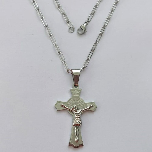 GARGANTILHA EM AÇO INOXIDÁVEL - (12753) GARGANTILHA COM CORRENTE 60CM E PINGENTE CRUCIFIXO 44MM - COMPOSIÇÃO: AÇO INOXIDÁVEL (AÇO1974) ACGG000413