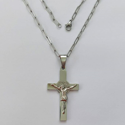 GARGANTILHA EM AÇO INOXIDÁVEL - (12753) GARGANTILHA COM CORRENTE 60CM E PINGENTE CRUCIFIXO 47MM - COMPOSIÇÃO: AÇO INOXIDÁVEL (AÇO1976) ACGG000415