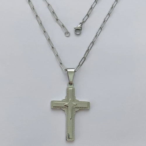 GARGANTILHA EM AÇO INOXIDÁVEL - (12753) GARGANTILHA COM CORRENTE 60CM E PINGENTE CRUCIFIXO 44MM - COMPOSIÇÃO: AÇO INOXIDÁVEL (AÇO1977) ACGG000416