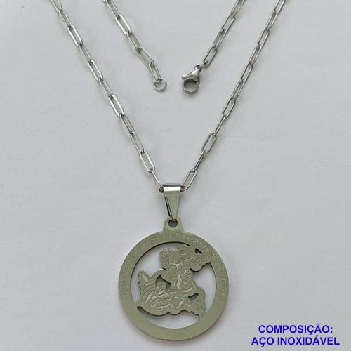 GARGANTILHA EM AÇO INOXIDÁVEL - (12753) GARGANTILHA COM CORRENTE 60CM E PINGENTE SÃO JORGE 26MM - COMPOSIÇÃO: AÇO INOXIDÁVEL - (AÇO1979) ACGG000419