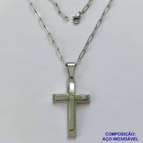 GARGANTILHA EM AÇO INOXIDÁVEL - (12753) GARGANTILHA COM CORRENTE 60CM E PINGENTE CRUCIFIXO DUPLO 18X36MM - COMPOSIÇÃO: AÇO INOXIDÁVEL - (AÇO1980) ACGG000420