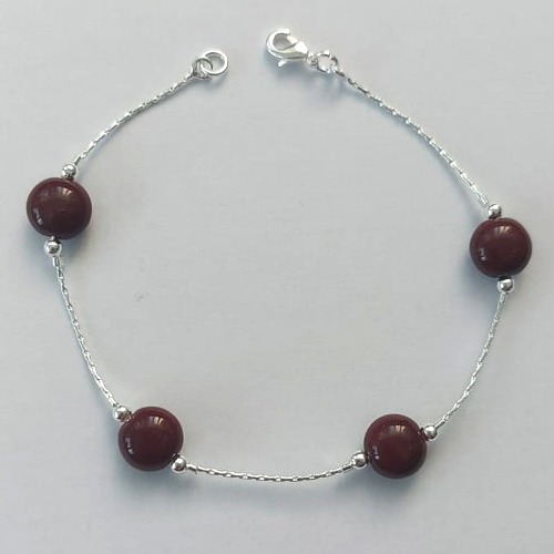 PULSEIRA FOLHEADA A PRATA COM 50 MILÉSIMOS + VERNIZ DIAMOND - PULSEIRA COM PEDRAS DE PORCELANA MARROM - TAMANHO: 18CM + FECHO LAGOSTA (PRA425) PRPS001158