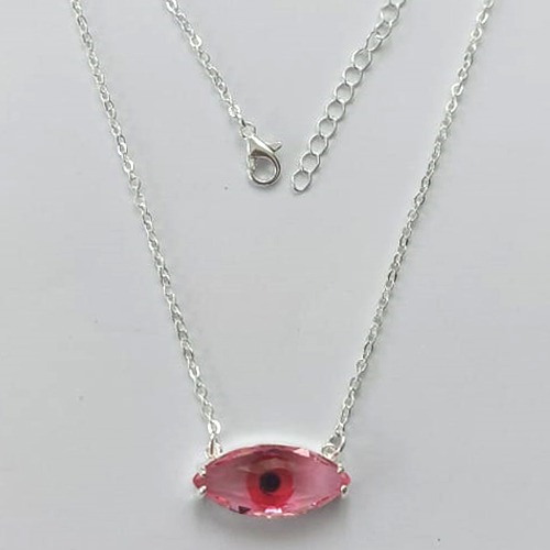 GARGANTILHA FOLHEADO A PRATA COM 50 MILÉSIMOS + VERNIZ DIAMOND - GARGANTILHA CORRENTE CADEADO 40CM PINGENTE ZIRCÔNIA ROSA 21X9MM  + FECHO LAGOSTA - (PRA443) PRGG001443