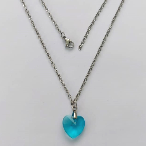 GARGANTILHA EM AÇO INOXIDAVEL - (AÇO03) GARGANTILHA COM CORRENTE 50CM E PINGENTE CORAÇÃO CRISTAL AZUL 13MM - FECHO LAGOSTA (AÇO2046) ACGG000446