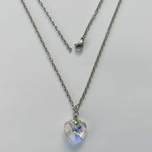 GARGANTILHA EM AÇO INOXIDAVEL - (AÇO03) GARGANTILHA COM CORRENTE 50CM E PINGENTE CORAÇÃO CRISTAL 13MM - FECHO LAGOSTA (AÇO2048) ACGG000448