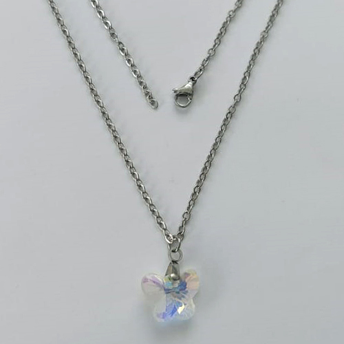 GARGANTILHA EM AÇO INOXIDAVEL - (AÇO03) GARGANTILHA COM CORRENTE 50CM E PINGENTE BORBOLETA CRISTAL 12MM - FECHO LAGOSTA (AÇO2050) ACGG000450