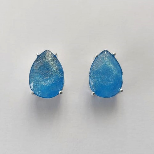 BRINCO FOLHEADA A PRATA COM 50 MILÉSIMOS + VERNIZ DIAMOND - BRINCO DE PINO BASE ALTA FUSÃO AZUL COM BRILHOS 10X14MM (PRA454) PRBR001211