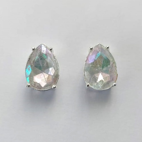 BRINCO FOLHEADA A PRATA COM 50 MILÉSIMOS + VERNIZ DIAMOND - BRINCO DE PINO BASE ALTA FUSÃO CRISTAL 10X14MM (PRA455) PRBR001212