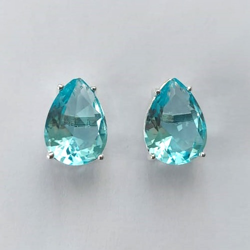 BRINCO FOLHEADA A PRATA COM 50 MILÉSIMOS + VERNIZ DIAMOND - BRINCO DE PINO BASE ALTA FUSÃO AZUL CLARO 10X14MM (PRA464) PRBR001221