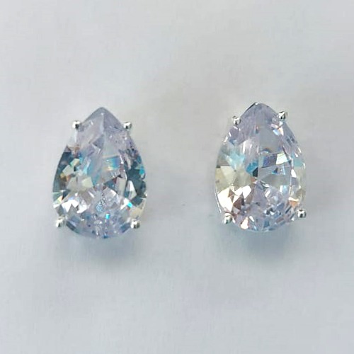 BRINCO FOLHEADA A PRATA COM 50 MILÉSIMOS + VERNIZ DIAMOND - BRINCO DE PINO BASE ALTA FUSÃO CRISTAL 10X14MM (PRA473) PRBR001228
