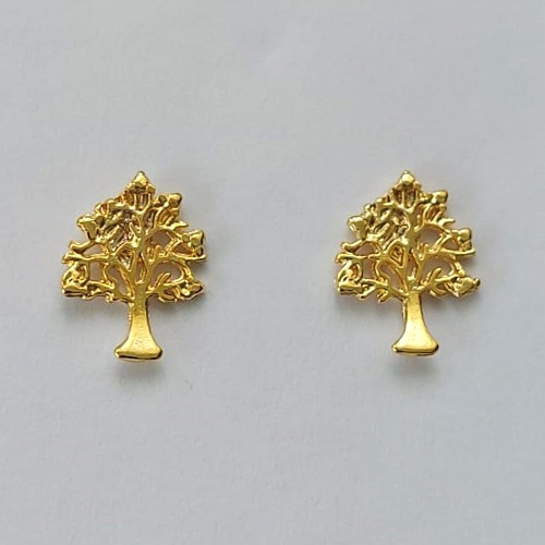 BRINCO FOLHEADO A OURO - BANHADO COM 5 MILÉSIMOS + VERNIZ DIAMOND -  BRINCO DE PINO ÁRVORE DA VIDA 9MM - (OURO327) OUBR000242
