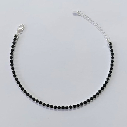 PULSEIRA FOLHEADA A PRATA COM 50 MILÉSIMOS + VERNIZ DIAMOND - PULSEIRA 18CM RIVIÉRA PRETA PRPS001170