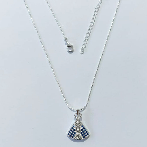 GARGANTILHA FOLHEADA A PRATA COM 50 MILÉSIMOS + VERNIZ DIAMOND - GARGANTILHA CORRENTE L-11 45CM PINGENTE NOSSA SENHORA APARECIDA COM MICRO ZIRCÔNIAS AZUÍS 14MM PRGG001453