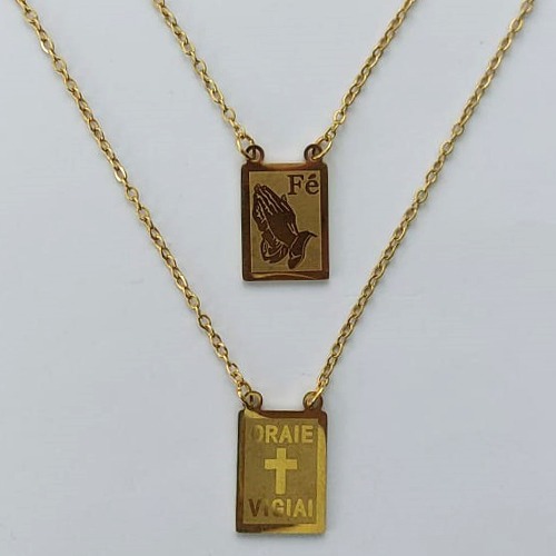 ESCAPULÁRIO EM AÇO INOXIDÁVEL -  ESCAPULÁRIO DOURADO ORAI E VIGIAI - TAMANHO: 60CM - COMPOSIÇÃO: AÇO INOXIDÁVEL - (AÇO2068) ACES000099