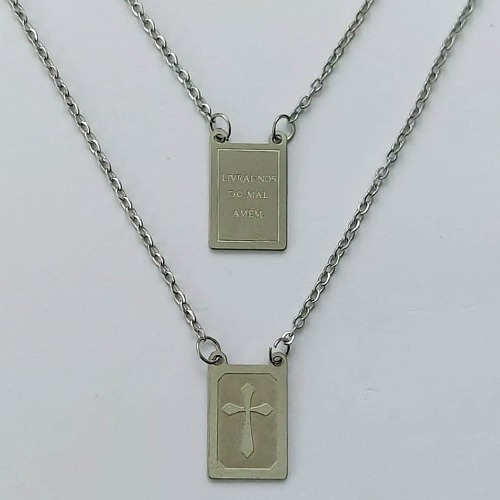 ESCAPULÁRIO EM AÇO INOXIDÁVEL -  ESCAPULÁRIO LIVRAI - NOS DO MAL AMÉM E CRUCIFIXO - TAMANHO: 60CM - COMPOSIÇÃO: AÇO INOXIDÁVEL - (AÇO2070)ACES000101
