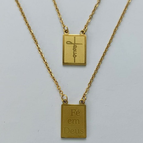 ESCAPULÁRIO EM AÇO INOXIDÁVEL -  ESCAPULÁRIO DOURADO FÉ EM DEUS E JESUS - TAMANHO: 60CM - COMPOSIÇÃO: AÇO INOXIDÁVEL - (AÇO2076) ACES000108