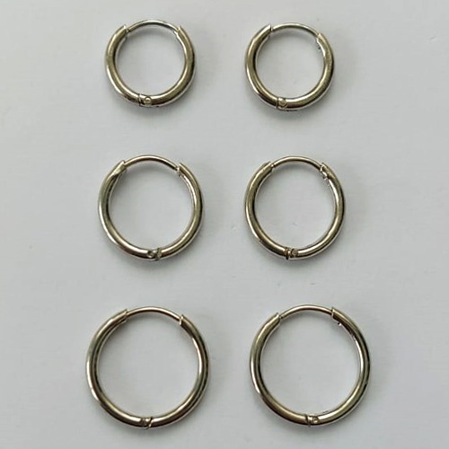 BRINCO EM AÇO INOXIDÁVEL -  TRIO DE BRINCOS DE ARGOLA 14/12/10MM  - COMPOSIÇÃO: AÇO INOXIDÁVEL - (AÇO2077) ACBR000344