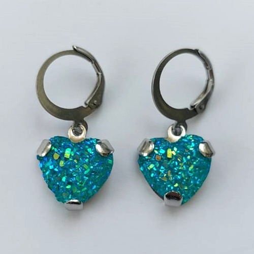 BRINCO EM AÇO INOXIDÁVEL -  BRINCOS ARGOLINHA DE PRESSÃO COM CORAÇÃO EM CRISTAL COM GLITTER 12MM - COMPOSIÇÃO: AÇO INOXIDÁVEL - (AÇO2078) ACBR000346