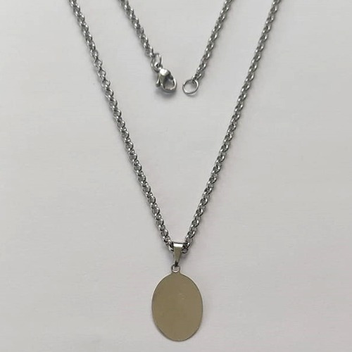 GARGANTILHA EM AÇO INOXIDÁVEL - (BCOL33) GARGANTILHA COM CORRENTE 50CM E PINGENTE OVAL 12X18MM (PEÇA PARA GRAVAÇÃO) - COMPOSIÇÃO: AÇO INOXIDÁVEL - (AÇO2097) ACGG000457