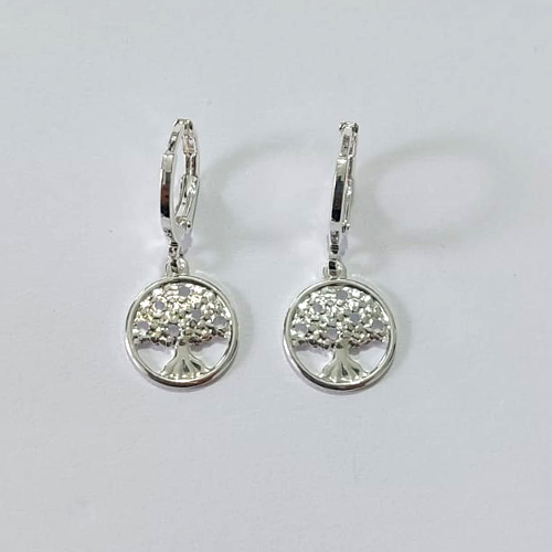 BRINCO FOLHEADA A PRATA COM 50 MILÉSIMOS + VERNIZ DIAMOND - BRINCOS DE ARGOLA DE PRESSÃO PINGENTE ÁRVORE DA VIDA 11MM PRBR001253