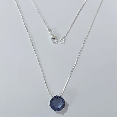 GARGANTILHA FOLHEADA A PRATA COM 50 MILÉSIMOS + VERNIZ DIAMOND - GARGANTILHA CORRENTE VENEZIANA 45CM COM PEDRA REDONDA LILÁS 11MM - PRGG001482
