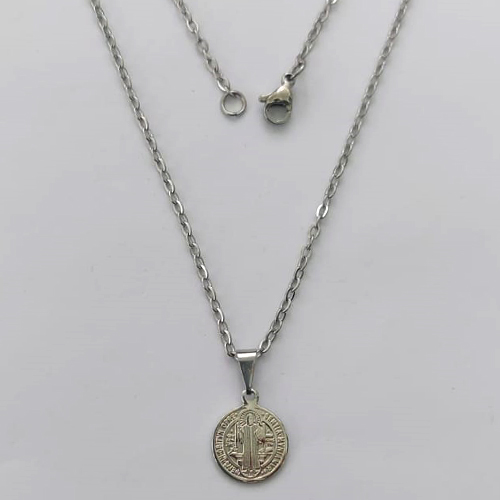 GARGANTILHA EM AÇO INOXIDÁVEL - GARGANTILHA COM CORRENTE 45CM E PINGENTE SÃO BENTO 12MM - COMPOSIÇÃO: AÇO INOXIDÁVEL (AÇO2105) ACGG000462